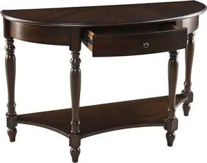 MODERION Solid Wood Console Table with Drawer, Semi-Circle Entryway Table with Storage Shelf, Half-moon Traditional Elegant Vintage Sofa Table for Living Room, Small Space, Retro Walnut SFZ12233DC