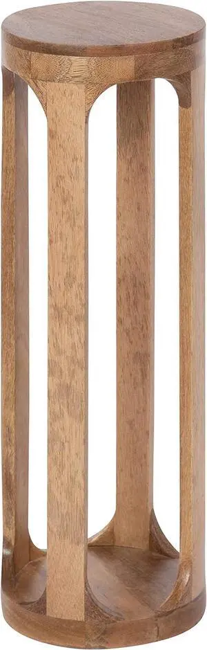 Kate and Laurel Dahl Wooden Round Drink Table; 8 x 23; Natural Brown; Transitional Boho Circle Wood Accent Pedestal Table for Living Room Plant Stand or Small Bedroom Nightstand