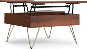 SIMPLIHOME Hunter Solid Mango Wood 32 inch Wide Square Industrial Lift Top Coffee Table in Umber Brown, Gold for The Living Room and Family Room