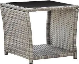 vidaXL Poly Rattan Coffee Table Gray  Glass Top/Lower Shelf  Indoor/Outdoor Garden, Patio, Balcony Furniture