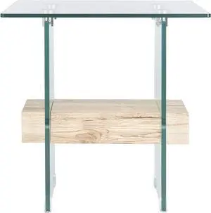 SAFAVIEH Home Collection Kayley Modern Glass Accent Table with Natural Shelf, Clean-Lined Side Table for Living Room or Bedroom (ACC7001A) SAFAVIEH Home Collection Kayley Modern Glass Accent Table with Natural Shelf, Clean-Lined Side Table for Living Room or Bedroom (ACC7001A)