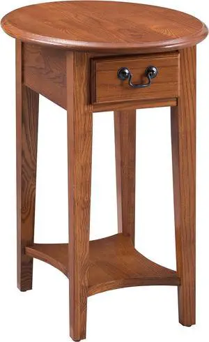 Haven Ridge Solid Wood Oval Side Table with Drawer and Shelf, Medium Oak Brown, Perfect for Living Rooms, Bedrooms, and Small Spaces  Leick Home, 9042-MED