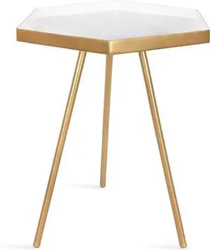 Kate and Laurel Kashvi Modern Hexagon Side Table, 14" x 14" x 20", White and Gold, Contemporary Geometric Accent End Table