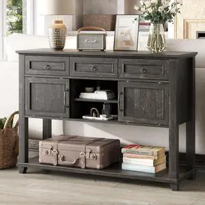 Vabches Entryway Table with 2 Sliding Barn Doors & 3 Drawers, 47" Farmhouse Console Table with Storage Shelf, Rustic Sofa Table Behind Couch for Hallway, Living Room, Entryway, Dark Rustic