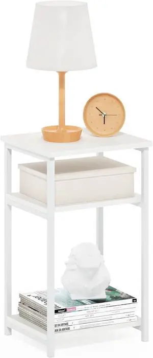 Furinno JUST 3-Tier Telephone Table, Metal Frame Modern Side Table with Open Shelf, Night Stand, Bedside Table, Easy Assembly, for Living Room, Bedroom, White Furinno JUST 3-Tier Telephone Table, Metal Frame Modern Side Table with Open Shelf, Night Stand, Bedside Table, Easy Assembly, for Living Room, Bedroom, White