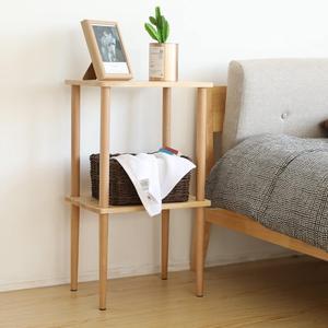 Solid Wood Side Table, 2-Tier Narrow End Table with Storage Shelves for Small Places, Tall Nightstand Bedside Table for Living Room Bedroom Office, No-Tool Assembly.