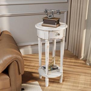 SUNBURY Farmhouse Tall End Table Living Room 28" Rustic-White Side Table Vintage Nightstand Accent Side Table with Drawer, Lightweight
