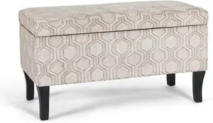 Joveco 32 Inch Storage Ottoman Bench in Upholstered Linen Fabric, Rectangular Entryway Bench with Wooden Legs, Coffee Tables Footstool Footrest for Living Room Bedroom End of Bed (Lozenge Pattern)