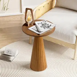 Pedestal Small Drink Table Round Martini Table Wood Plant Stand End Table for Small Space Living Room, Bedroom, Walnut