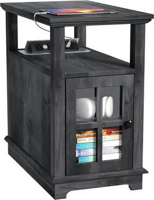 End Table, End Tables Living Room, Storage End Tables, Side Table with Charging Station, Charging Nightstand for Bedroom/Living Room/Office