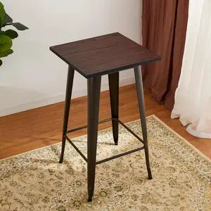 Glitzhome 41.25" H Modern Style Square High Heavy-Duty Metal Bar Table with Wooden Top Sturdy Frame Bistro Pub Table
