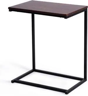 GOFLAME Sofa Side End Table, C Shaped Side Table with Wooden Top and Sturdy Steel Frame, Industrial Couch Table Snack Table for Laptop, Coffee, Ideal for Bedroom, Living Room, Set of 1, Walnut