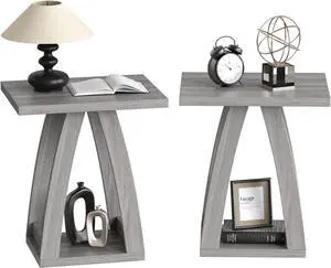 End Tables Living Room, Side Table Beside Sofa, Nightstand for Bedroom, Couch Side Table with Shelf, Modern End Table for Living Room, Grey End Table Set of 2