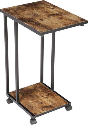 JJS Side End C Table for Sofa, Living Room Couch Table Snack Table That Slide Under for Small Spaces, Rustic Brown