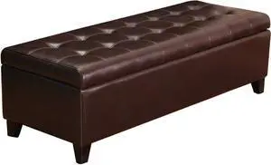 Rectangular Tufted Storage Ottoman Bench Bonded Leather Coffee Table Footstool for Bedroom Living Room (Brown)