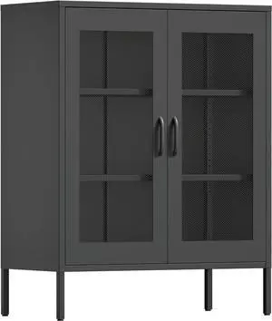 COFaR Metal Coffee Bar, Sideboard Buffet Cabinet, 40'' H Kitchen Storage with Adjustable Shelf, for Pantry, Kitchen, Bar, Dining Room, Entryway(Black, 40")