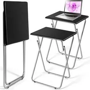 Geetery 2 Pack Folding TV Tray Tables No Assembly Required 18.9 x 15 x 26 in Dinner Table Foldable Snack End Table for Bed Couch Eating Living Room Bedroom(Black)