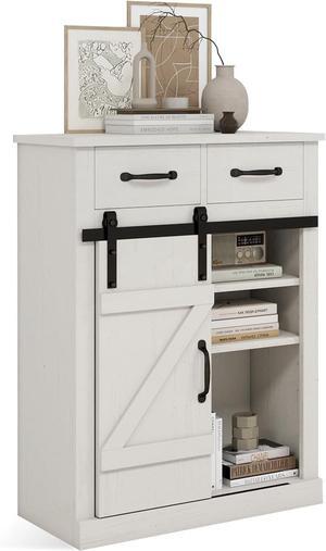 AILEEKISS Farmhouse Storage Cabinet Modern Buffet Sideboard with 2 Drawers & Barn Door Freestanding Kitchen Pantry Cabinet Coffee Bar Cabinet for Dining Room, Living Room, Bathroom, Entryway (White)