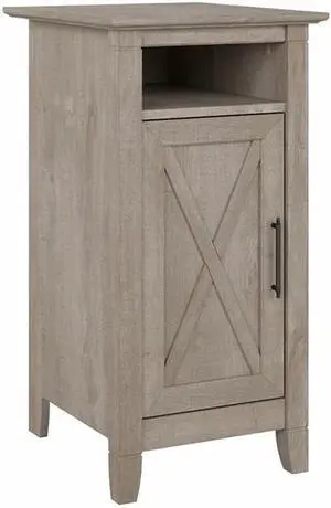 Bush Furniture Key West End Table with Door in Washed Gray, Compact Home Organizer, Storage Solution for Living Room or Bedroom