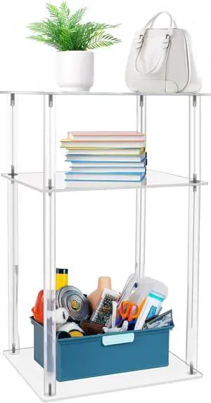 Jusalpha 3-Tier Heavy Duty Acrylic End Tables, Small Nightstand/Side Table for Living Room, Bedroom, Home Accent Side Table, 14''x 11.5''x 23.2''