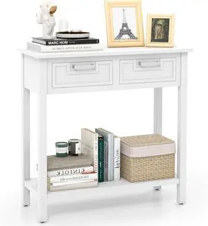 Giantex Console Table with Drawers, Entry Table, Narrow Sofa Table with Open Storage Shelf, Wood Legs, Foyer Table, Entryway Table for Office, Living Room, Hallway, Couch Table (White)