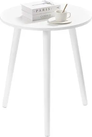 Apicizon Small Round Side Tables End Table Bedroom, White Nightstand Bedside Table for Living Room, Coffee Table with White Wood Legs, 16.5 x 20.5 Inches