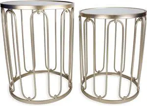 Rutledge & King Braswell End Table Set - Gold, Round, Nesting, Mirrored Tops