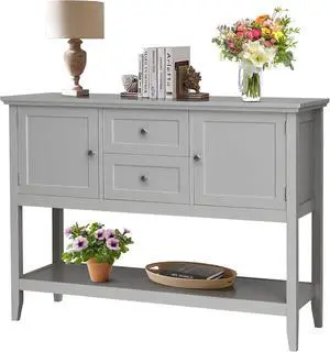 PETSITE Sideboard Buffet Cabinet with Storage, Drawers & Open Shelf, Wood Accent Cupboard Console Table for Home Kitchen, Living Room, Hallway