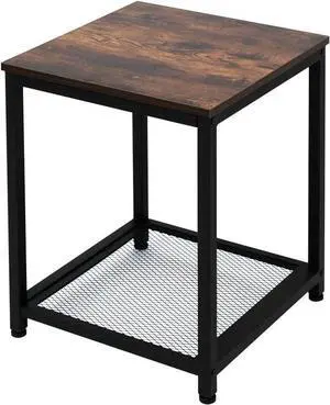 AZL1 Life Concept Industrial End 2-Tier Side Table with Storage Shelf Sturdy Easy Assembly Wood Look Accent Furniture with Metal Frame