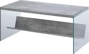 Convenience Concepts Soho Coffee Table, 40"L x 17.75"W x 17"H, Faux Birch/Glass