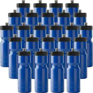 50 Strong Bulk Water Bottles | 24 Pack Sports Bottle | 22 oz. BPA-Free Easy Open with Pull Top Cap | Made in USA | Reusable Plastic Water Bottles for Adults & Kids | Top Rack Dishwasher Safe