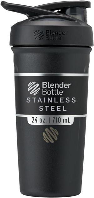 BlenderBottle Strada Shaker Cup Insulated Stainless Steel Water Bottle with Wire Whisk, 24-Ounce, Black