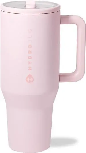 HydroJug Traveler - 40 oz Water Bottle with Handle & Flip Straw - Fits in Cup Holder, Leak Resistant Tumbler-Reusable Insulated Stainless Steel & Rubber Base - Gifts for Women & Men, Pink Sand