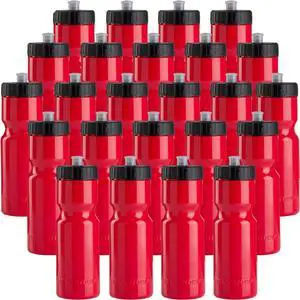 50 Strong Bulk Water Bottles | 24 Pack Sports Bottle | 22 oz. BPA-Free Easy Open with Pull Top Cap | Made in USA | Reusable Plastic Water Bottles for Adults & Kids | Top Rack Dishwasher Safe