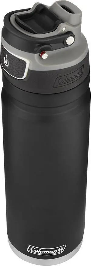 Coleman FreeFlow AutoSeal Stainless Steal Water Bottle, 24oz, Black