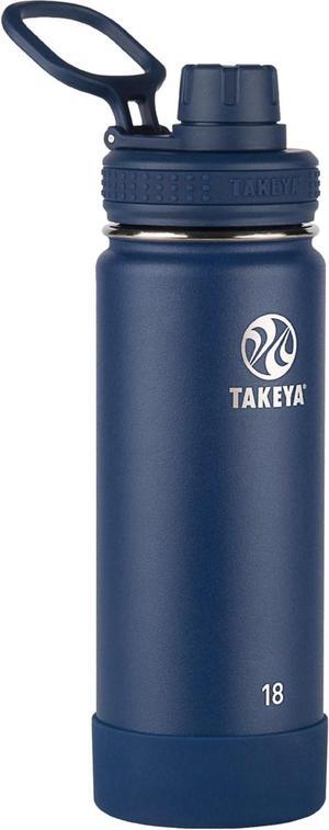 Takeya Actives 18 oz Vacuum Insulated Stainless Steel Water Bottle with Spout Lid, Premium Quality, Midnight Blue