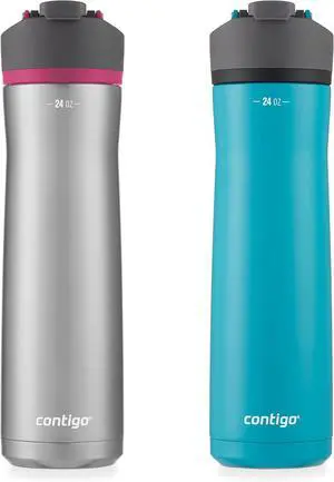 Contigo Cortland Chill 2.0 Vacuum-Insulated Stainless Steel Water Bottle, Spill-Proof Lid, Preserves Temperature for Hours, 24oz 2-Pack, Juniper & Dragonfruit, Ideal for Travel and Daily Use