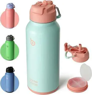 BOTTLE BOTTLE 32 oz Insulated Water Bottle Stainless Steel Sport Water Bottle with Straw Dual-use Lid Design for Gym with Pill Box (dreamy ocean)