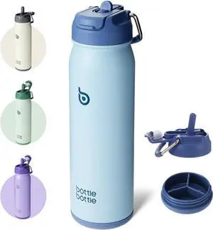 BOTTLE BOTTLE 24 oz sports water bottle stainless steel insulated water bottle with straw and pills holder (blue)