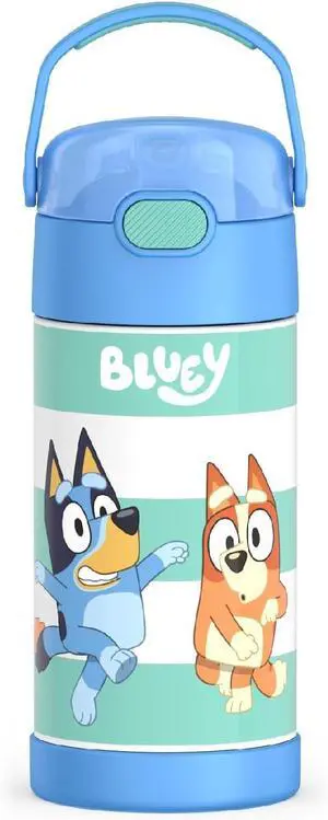 THERMOS FUNTAINER Water Bottle with Straw - 12 Ounce - Kids Stainless Steel Vacuum Insulated Water Bottle with Lid, Bluey