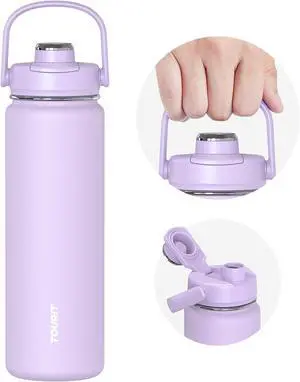 TOURIT 24 oz Insulated Water Bottle, Stainless Steel Sports Water Bottles With Top Handle, Double-Wall Travel Thermal Water Flask, BPA Free Leakproof Water Bottle for Sports and Travel, Lilac Purple