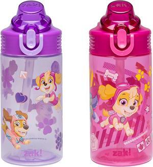 Zak Designs PAW Patrol Sage Kids Water Bottle For School or Travel, 16oz Durable Plastic Water Bottle With Straw, Handle, and Leak-Proof, Pop-Up Spout Cover, 2-Pack Set (Skye & Friends)
