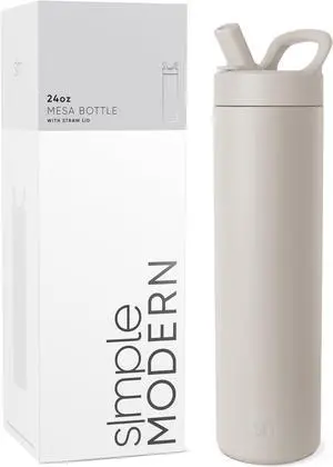 Simple Modern Water Bottle with Straw lid | Insulated Stainless Steel Thermos | Reusable Travel Water Bottles for Gym & Sports | Leak Proof & BPA Free | Mesa Collection | 24oz, Almond Birch