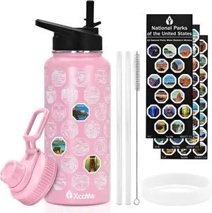 National Parks Water Bottle with Stickers,32 oz Stainless Steel Insulated Water Bottle with Straw,2 Lids,Leak Proof Metal Water Bottle for Hiking,Travel,Sports,Camping,Wide Mouth Bottle
