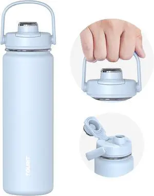24 oz Insulated Water Bottle Stainless Steel Sports Water Bottles With Top Handle Double-Wall Travel Thermal Water Flask BPA Free Leakproof Bottle for Sports and Travel Cloud Blue
