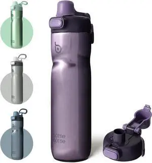 BOTTLE BOTTLE Insulated Water Bottle 24 oz with Handle and Flip Tops Lids Stainless Steel Water Bottle Push Button Lid Leak proof Portable for Cycling Running Travel Sports Hiking purple