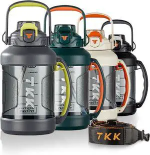 TKK Half Gallon Water Jug Sport Bottle with Straw 2 in 1 Lid Dishwasher Safe BPA Free Leakproof Large Capacity Tritan Plastic Bottle 1/2 Gallon 64oz Water Bottle for Gym Travel Camping Outdoor