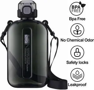 24 oz Flat Square Bottle Travel Flask Portable BPA Free Square Water Bottle Leakproof Large Water Bottles for Bag Travel Sports (Black)