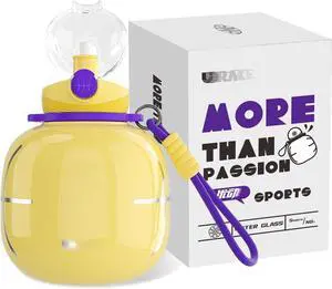 Stainless Steel Sports Water Bottle with Silicone Straw and Shoulder Strap BPA-Free Tritan Water Jug Double Wall for Outdoor Gym Sports 800ML/27.05 oz, Yellow