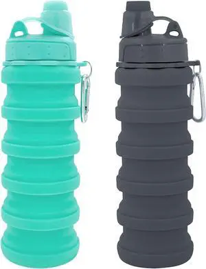 Collapsible Water Bottles Two Pack - Travel Sports Portable Silicone Waterproof Camping Bottle with Mountaineering Buckle